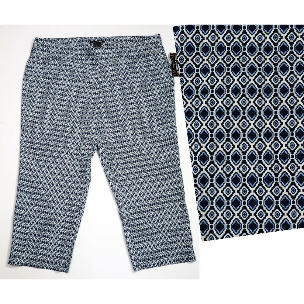 Zac & Rachel Pull On Ultimate Fit Pants Sz 24W Blue Ikat Geometric Diamond Print